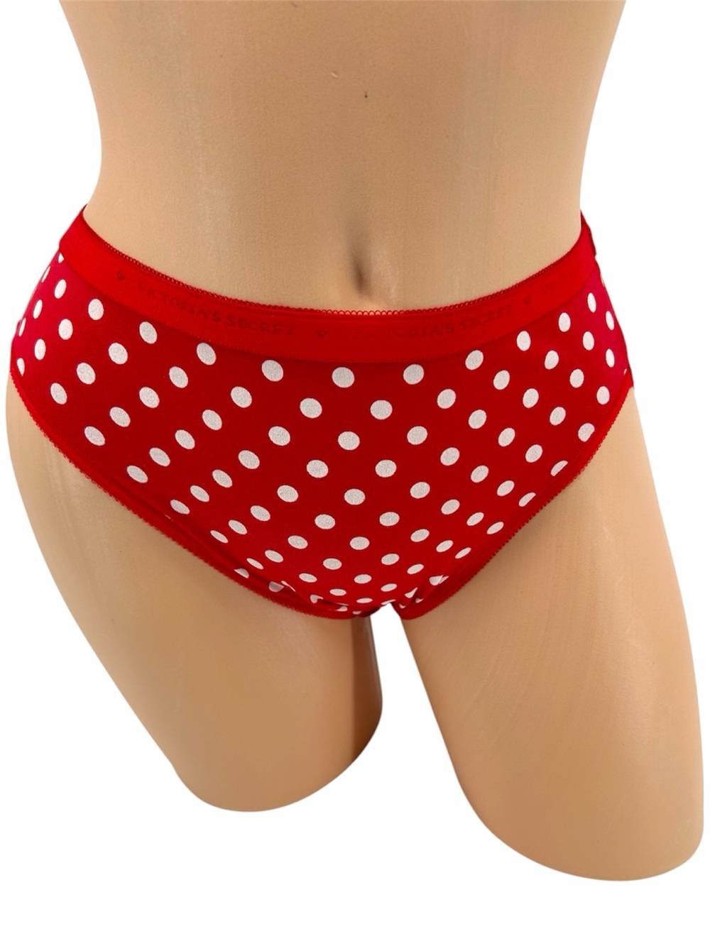 NWT Vtg Victoria’s Secret Cotton Red Polka Dot High-Leg Brief Panty Size Medium